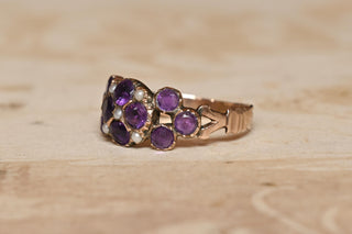 Georgian Amethyst and Seed Pearl Cluster Ring; c.1830