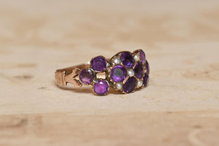 Georgian Amethyst and Seed Pearl Cluster Ring; c.1830