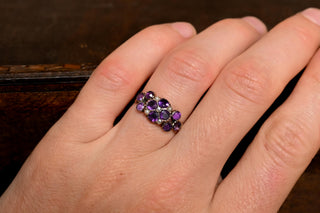 Georgian Amethyst and Seed Pearl Cluster Ring; c.1830