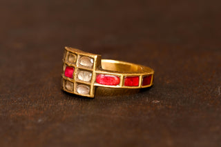 Antique Mughal Ruby and Polki Rock Crystal Gold Ring; Hyderabad, India, c.1850