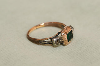 Georgian Emerald and Diamond Trilogy Ring; 18th Century Emerald Ring in Gold
