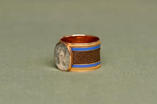 c.1800 Georgian 18K Gold Hairwork, Enamel & Portrait Miniature Sentimental Ring