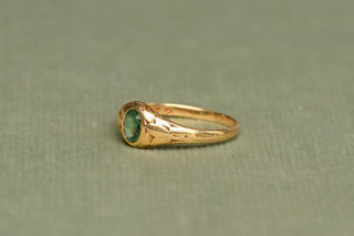 Antique Green Tourmaline Signet Ring 14K Gold German