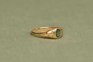 Antique Green Tourmaline Signet Ring 14K Gold German