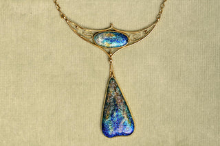 Antique French 18K Gold Limoges Enamel Necklace by Thoumieux Art Nouveau