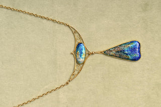 Antique French 18K Gold Limoges Enamel Necklace by Thoumieux Art Nouveau