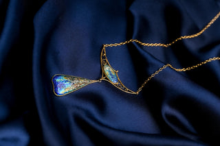 Antique French 18K Gold Limoges Enamel Necklace by Thoumieux Art Nouveau