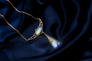Antique French 18K Gold Limoges Enamel Necklace by Thoumieux Art Nouveau