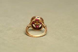 French Art Deco Ruby, Diamond and Pearl Cluster Ring, c.1920