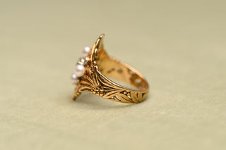 Art Nouveau 18K Gold, Pearl & Rose-Cut Diamond Ring c.1910