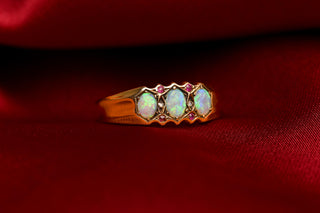 Victorian 18K Gold Opal, Ruby & Diamond Band Ring, c.1900