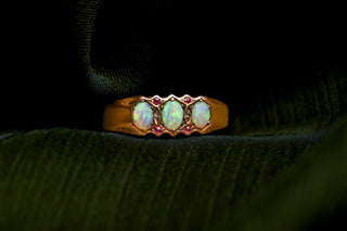 Victorian 18K Gold Opal, Ruby & Diamond Band Ring, c.1900