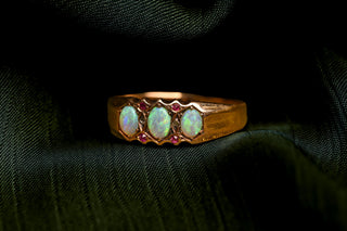 Victorian 18K Gold Opal, Ruby & Diamond Band Ring, c.1900