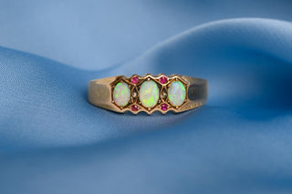 Victorian 18K Gold Opal, Ruby & Diamond Band Ring, c.1900