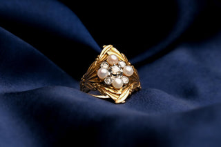 Art Nouveau 18K Gold, Pearl & Rose-Cut Diamond Ring c.1910