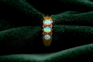 Victorian 18K Gold Opal, Ruby & Diamond Band Ring, c.1900