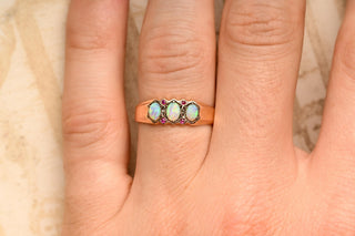 Victorian 18K Gold Opal, Ruby & Diamond Band Ring, c.1900