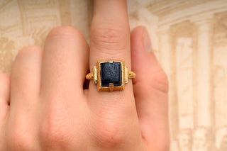 Ancient Blue Glass Ring Seljuk High-Carat Gold