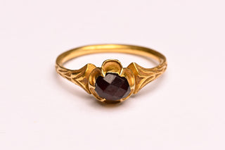 Antique Renaissance Revival Rose Cut Garnet Ring; French High Karat Gold Ring