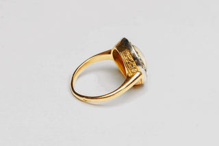 Art Deco Opal Doublet and Old Mine Cut Diamond Cluster Ring; Italian