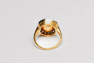 Art Deco Opal Doublet and Old Mine Cut Diamond Cluster Ring; Italian