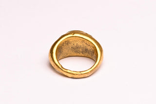 Antique Balinese Emerald and Diamond Ring; Gilded Convex Cabochon Ring