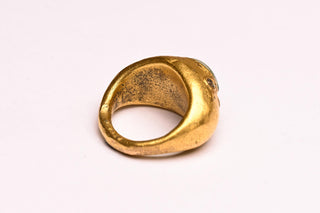 Antique Balinese Emerald and Diamond Ring; Gilded Convex Cabochon Ring