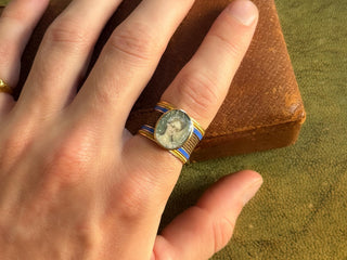c.1800 Georgian 18K Gold Hairwork, Enamel & Portrait Miniature Sentimental Ring