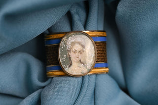 c.1800 Georgian 18K Gold Hairwork, Enamel & Portrait Miniature Sentimental Ring