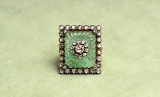 French Carved Russian Emerald & Diamond ‘Jelly Mould’ Ring, c.1840
