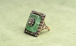 French Carved Russian Emerald & Diamond ‘Jelly Mould’ Ring, c.1840