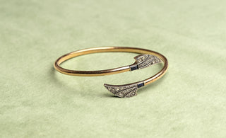 French Art Deco Gold, Platinum, Sapphire and Diamond Bypass Bangle, c.1920