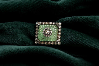 French Carved Russian Emerald & Diamond ‘Jelly Mould’ Ring, c.1840