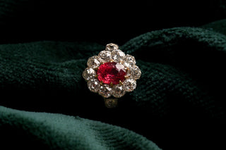 French Belle Époque Natural Burma Spinel & Diamond Cluster Ring, c.1900
