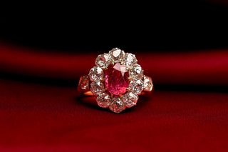 French Belle Époque Natural Burma Spinel & Diamond Cluster Ring, c.1900
