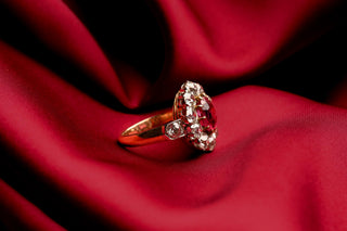 French Belle Époque Natural Burma Spinel & Diamond Cluster Ring, c.1900