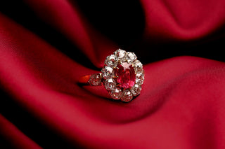 French Belle Époque Natural Burma Spinel & Diamond Cluster Ring, c.1900