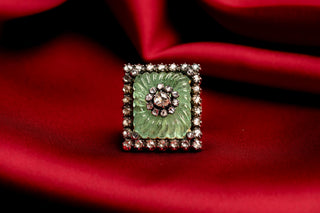 French Carved Russian Emerald & Diamond ‘Jelly Mould’ Ring, c.1840