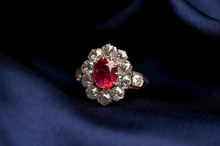 French Belle Époque Natural Burma Spinel & Diamond Cluster Ring, c.1900