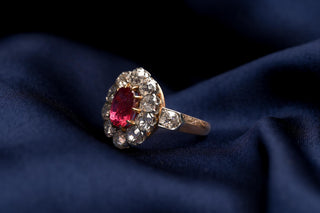 French Belle Époque Natural Burma Spinel & Diamond Cluster Ring, c.1900