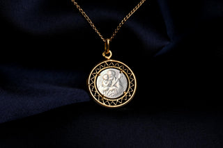 Antique French 18K Gold & Mother of Pearl St Christopher Pendant, c.1930