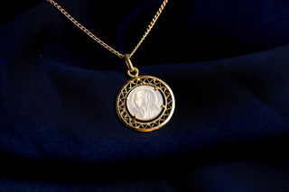 French Mother-of-Pearl Lourdes Pendant, c.1940