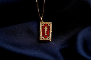 French Red Enamel Bible Locket Pendant, c.1880