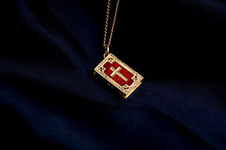 French Red Enamel Bible Locket Pendant, c.1880