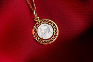 French Mother-of-Pearl Lourdes Pendant, c.1940