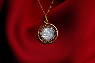 Antique French 18K Gold & Mother of Pearl St Christopher Pendant, c.1930