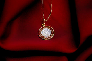 Antique French 18K Gold & Mother of Pearl St Christopher Pendant, c.1930