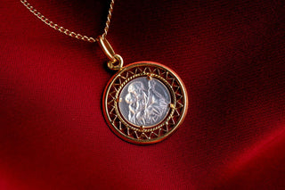 Antique French 18K Gold & Mother of Pearl St Christopher Pendant, c.1930