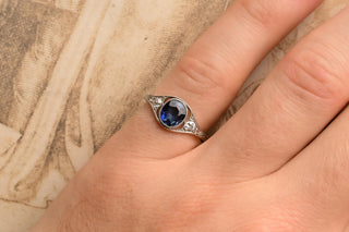 Edwardian Platinum Sapphire & Diamond Openwork Ring, c.1910