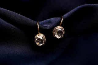 Austro-Hungarian 14K Gold & Silver Rose-Cut Diamond Dormeuse Earrings, Vienna